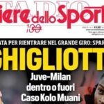 L’apertura del Corriere dello Sport su Juve-Milan: “La Ghigliottina”